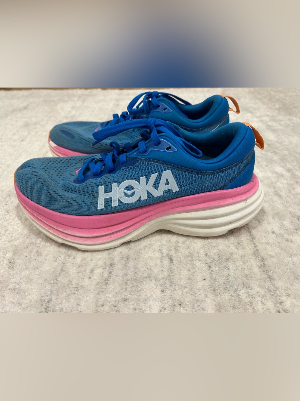 HOKA Bondi 8 Women’s Running Shoes Blue Pink Size 6.5